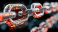 Futuristic digital chain links glowing with binary code and circuit patterns symbolizing blockchain technology and secure data Royalty Free Stock Photo