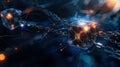 Futuristic digital chains connecting blockchain technology virtual space graphic design abstract view innovation concept