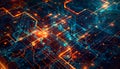 Futuristic digital circuit board with glowing particles. Advanced tech concept
