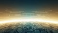 Futuristic Digital Circuit Board Landscape with Glowing Horizon and Data Streams abstract artificial intelligence Royalty Free Stock Photo