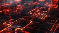 Futuristic digital circuit design in glowing red and black for technology themes Royalty Free Stock Photo