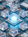 Futuristic digital circuitry with glowing central microchip Royalty Free Stock Photo