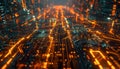 Futuristic digital circuitry with illuminated lines. Advanced tech abstraction