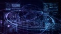 Futuristic Digital City HUD Interface with Holographic Data Graphics and Global Network Connectivity Background Royalty Free Stock Photo