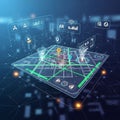 Futuristic digital city map interface with augmented reality AR elements Royalty Free Stock Photo