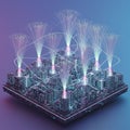 Futuristic digital city model featuring interconnected skyscrapers and vivid light Royalty Free Stock Photo