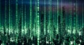 Futuristic Digital City Skyline with Binary Code Rain Royalty Free Stock Photo