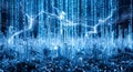 Digital Cityscape with Binary Code Rain and Lightning Royalty Free Stock Photo