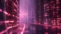Cyberpunk Cityscape with Binary Code and Neon Glow, Abstract Digital World with Red Data Streams Royalty Free Stock Photo
