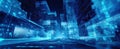 The futuristic digital cityscape illuminated by vibrant blue lights AI generated image Royalty Free Stock Photo