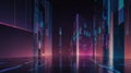 Futuristic Digital Cityscape With Neon Grid Reflection Royalty Free Stock Photo