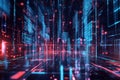 Futuristic Digital Cityscape With Neon Lights and Vibrant Data Streams in Cyberspace Royalty Free Stock Photo
