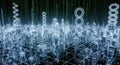 Digital Cityscape Wireframe Futuristic Abstract Data Network with Binary Code Royalty Free Stock Photo