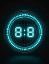 Futuristic Digital Clock Displaying Time with Neon Blue Circular Light Ring and Dark Background Royalty Free Stock Photo