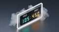 Futuristic digital clock showing 105:45:50 with glowing green and yellow display on black background Royalty Free Stock Photo