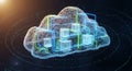 Futuristic digital cloud computing concept with glowing abstract data streams and technology elements Royalty Free Stock Photo