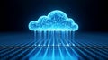 Futuristic digital cloud computing with data transfer, showing network infrastructure, storage, and access Royalty Free Stock Photo