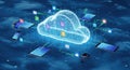 Futuristic digital cloud computing network technology data storage and connectivity abstract blue digital art Royalty Free Stock Photo