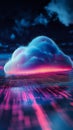 Futuristic Digital Cloud with Neon Highlights in a Cyber Grid Landscape Royalty Free Stock Photo