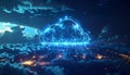 Futuristic Digital Cloud Network Over Cityscape At Night Royalty Free Stock Photo