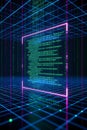 Futuristic Digital Code Interface With Neon Grid And Binary Data Flow Royalty Free Stock Photo