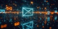 Futuristic Digital Communication Network with Glowing Envelope Symbols in a Cyberspace Environment Royalty Free Stock Photo