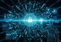 In cool blue tones, emphasizing a high-tech, secure, and digital Royalty Free Stock Photo