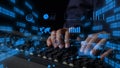Futuristic Digital Concepts Represented by Hands Typing on Keyboard Surrounded by Data Visualizations and Analytical Royalty Free Stock Photo