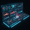 Futuristic digital control panel displaying an array of data visualizations, including Royalty Free Stock Photo