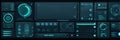 Futuristic Digital Control Panel Displaying Various Holographic Interfaces in a Dark Environment Royalty Free Stock Photo