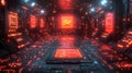 Futuristic digital core with red illuminated data panels - generative ai