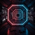 Futuristic digital corridor with an octagonal shape, lit by alternating Royalty Free Stock Photo