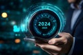 Futuristic Digital Countdown from 2024 to 2025 Displayed on a High-Tech Interface, New Year Goals