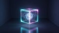 Futuristic Digital Cube Glowing Neon Data Core Abstract Technology Concept Royalty Free Stock Photo