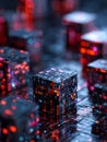 Futuristic digital cubes with glowing binary code in a high-tech environment Royalty Free Stock Photo