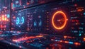 Futuristic Digital Dashboard with Data Visualizations and Glowing Lights Royalty Free Stock Photo
