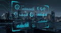 A futuristic digital dashboard display features various data visualizations, including Royalty Free Stock Photo
