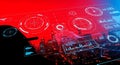 Futuristic digital dashboard displaying complex data and futuristic interface with red and blue lighting Royalty Free Stock Photo