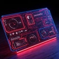 Futuristic digital dashboard displaying data visualizations, including charts, graphs, Royalty Free Stock Photo