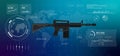 Futuristic digital dashboard displaying global data rifle weapon military statistics icon high-tech illustration visualizing Royalty Free Stock Photo