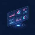 Futuristic digital dashboard displaying multiple data visualizations, including line Royalty Free Stock Photo