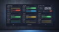 Futuristic digital dashboard displaying real time data and performance metrics on a dark background Royalty Free Stock Photo