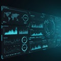 Futuristic digital dashboard displaying various data visualizations and analytics. The Royalty Free Stock Photo