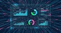 Futuristic digital dashboard displaying various data visualizations Royalty Free Stock Photo