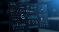Futuristic digital dashboard displaying various data visualizations and key Royalty Free Stock Photo