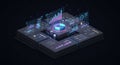 Futuristic digital dashboard featuring an array of holographic displays, graphs, and Royalty Free Stock Photo