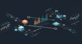 Futuristic digital dashboard featuring a dark background with abstract graphics