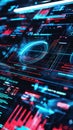 futuristic digital dashboard with glowing neon circles and data charts vibrant interface design copyspace concept of technology,