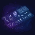 Futuristic digital dashboard interface displaying data privacy controls and analytics. Royalty Free Stock Photo