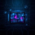Futuristic Digital Dashboard Interface on Tablet Neon Tech UI Design, Data Analytics Visualization, Cyber Technology Royalty Free Stock Photo